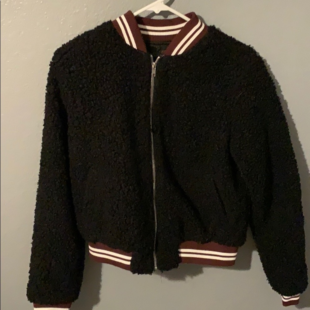 black teddy bomber jacket